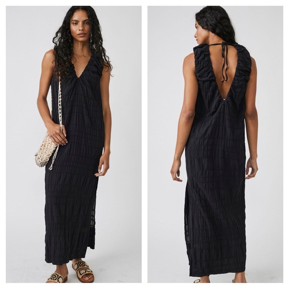 New Free People Agatha Tie Back Column Midi Dress Effortless V Plunged Size XS - Picture 1 of 10